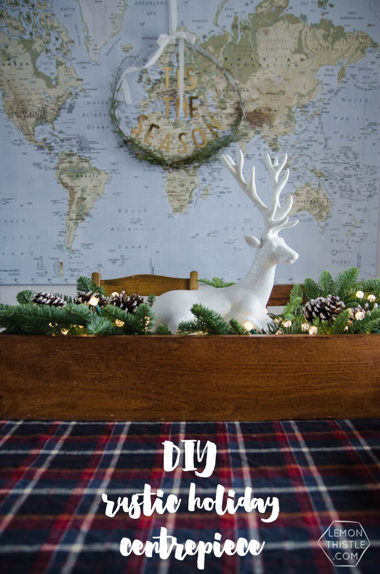 DIY Rustic Holiday Centrepiece- I love that the long box could be used for arrangements year round!