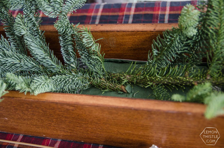 DIY Rustic Holiday Centrepiece- I love that the long box could be used for arrangements year round!