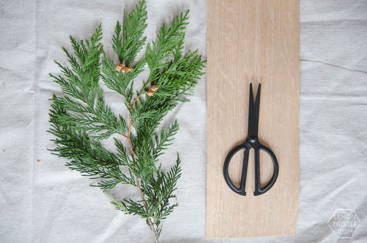 DIY Simple Wood Veneer Garland with Fresh Greens- the perfect minimal holiday decoration