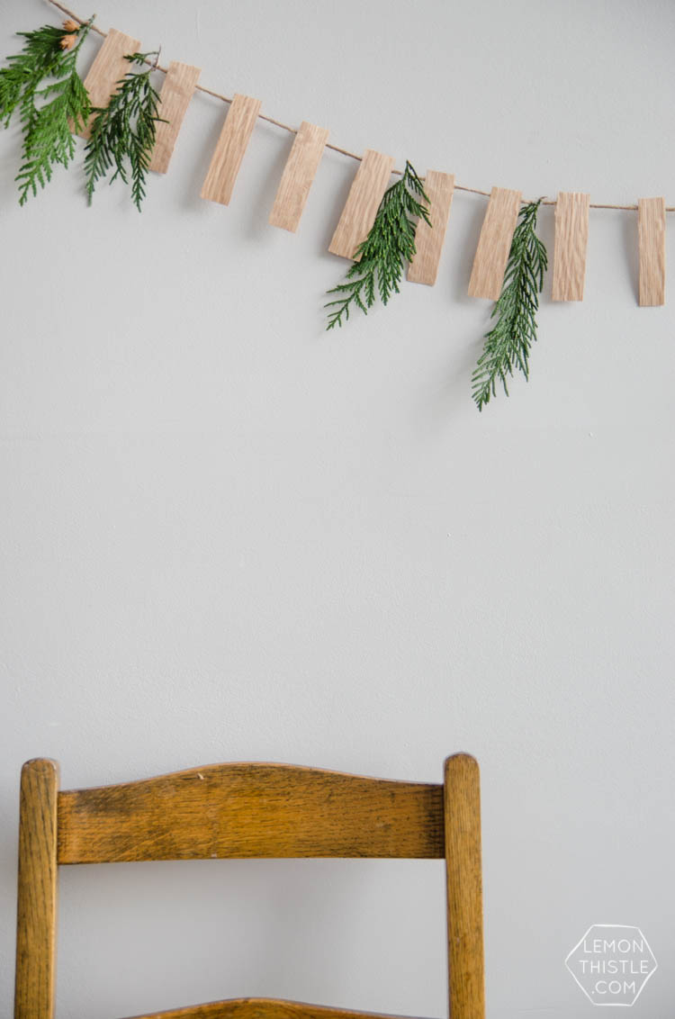 DIY Simple Wood Veneer Garland with Fresh Greens- the perfect minimal holiday decoration