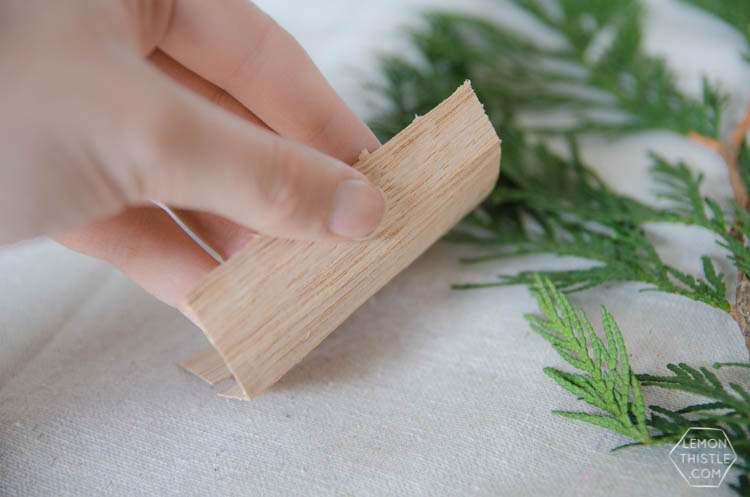 DIY Simple Wood Veneer Garland with Fresh Greens- the perfect minimal holiday decoration