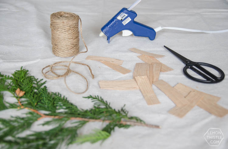 DIY Simple Wood Veneer Garland with Fresh Greens- the perfect minimal holiday decoration
