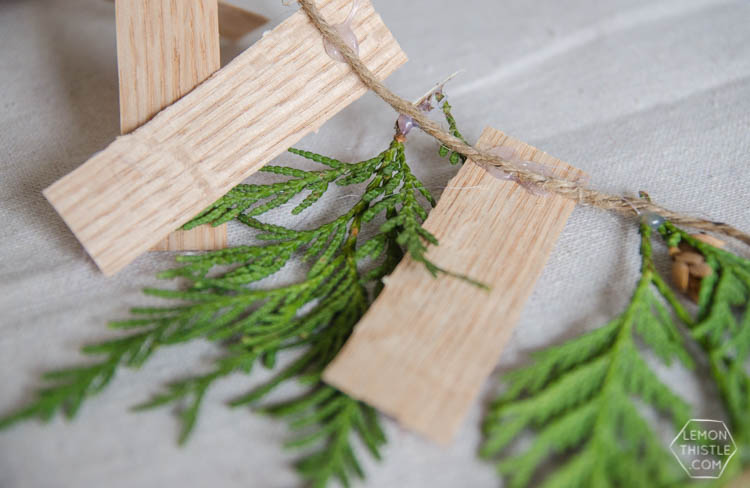 DIY Simple Wood Veneer Garland with Fresh Greens- the perfect minimal holiday decoration