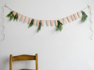 DIY Simple Wood Veneer Garland with Fresh Greens- the perfect minimal holiday decoration