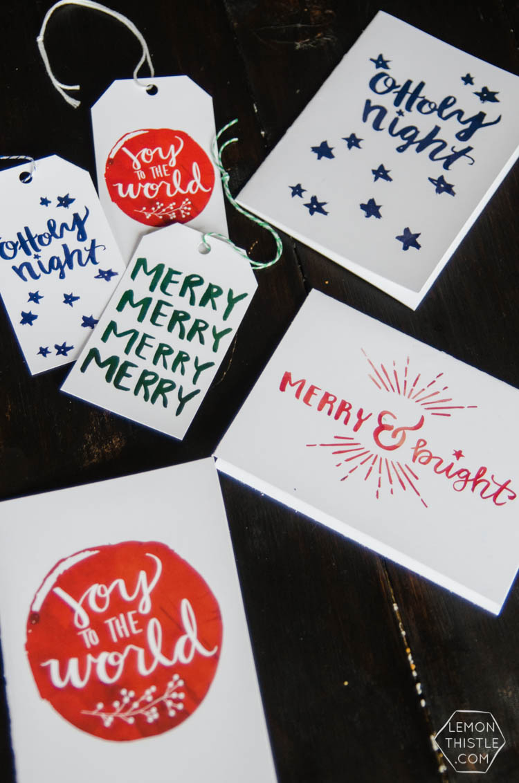 Hand Lettered Watercolor Holiday Cards and Tags- Printable