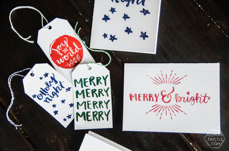 Hand Lettered Watercolor Holiday Cards and Tags- Printable