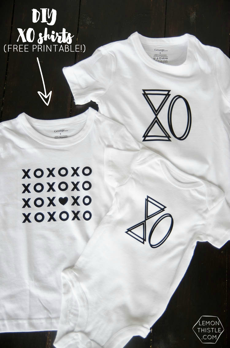 DIY XO T-Shirts... how fun are these to make for valentine's day!? Plus- it's a free printable design