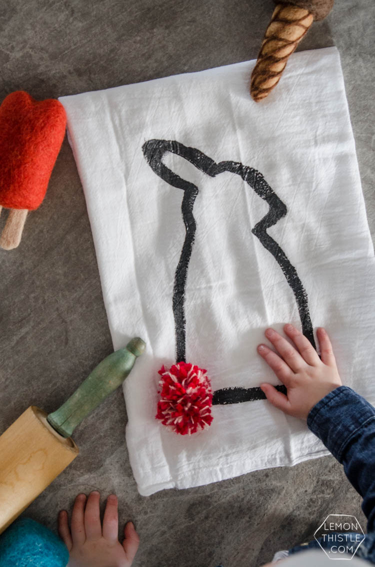 DIY Bunny Tail Tea Towel... isn't this adorable?! I love the pom pom