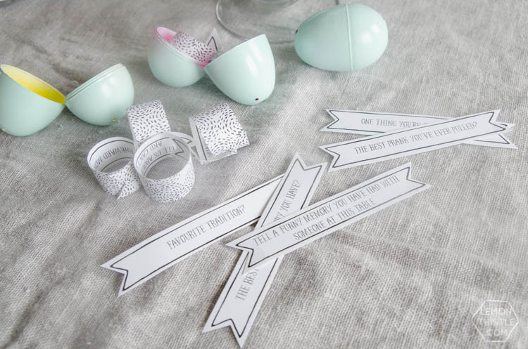Free Printable Easter Egg Conversation Starters- so fun! Just like Christmas crackers... but for Easter