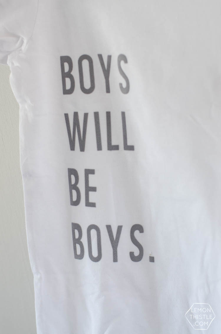 Such fun t-shirts for siblings! And I love that it uses the fuzzy iron on letters- so much better for kids.