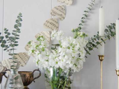 DIY Hearts Garland with vintage sheet music