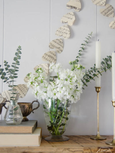 DIY Hearts Garland with vintage sheet music