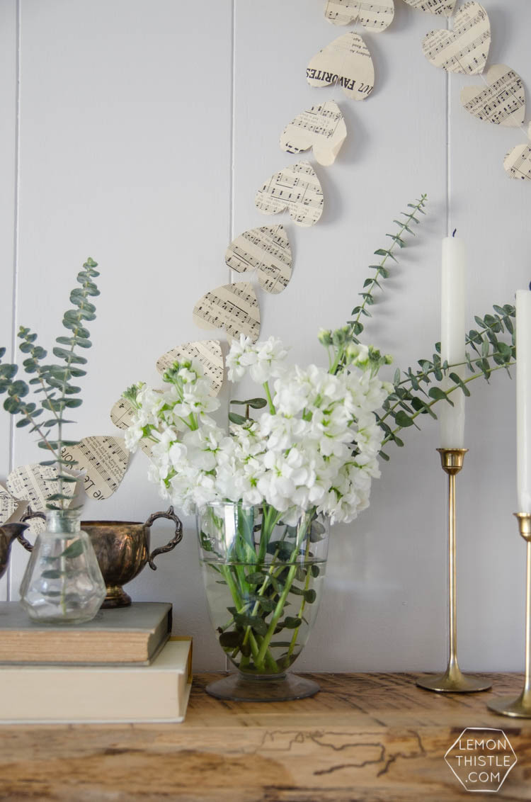 DIY Hearts Garland with vintage sheet music