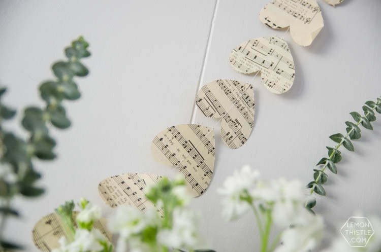 DIY Heart Garland with vintage sheet music