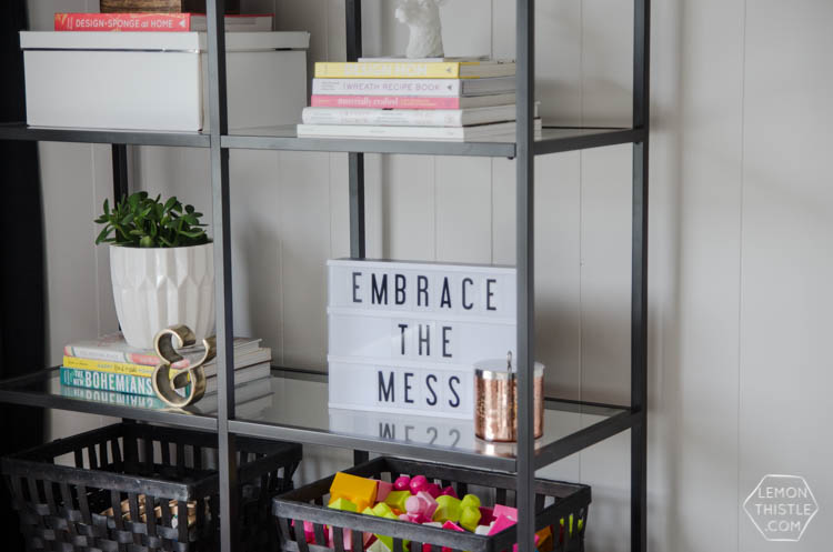 Styling a bookcase with kids. YES! Just because you have kids doesn't mean you can't have nice things.