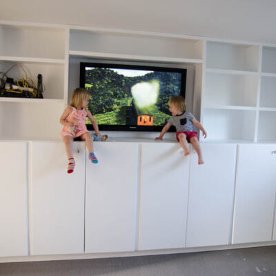 DIY built in cabinets for TV and storage- click through for full tutorial