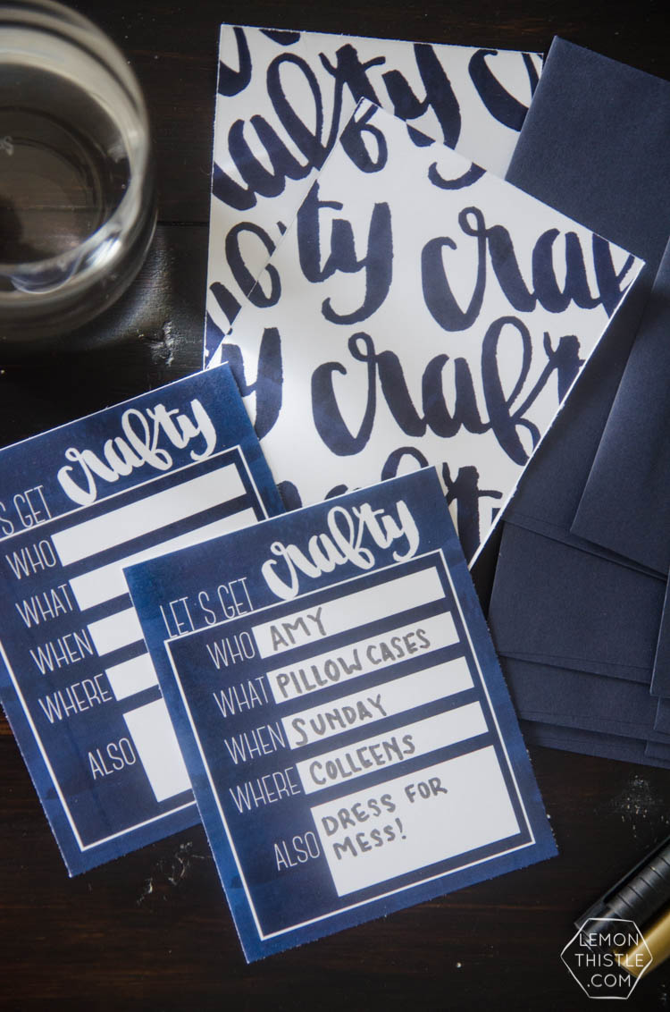 Free Printable Invitation for a crafting party! I love the hand lettering