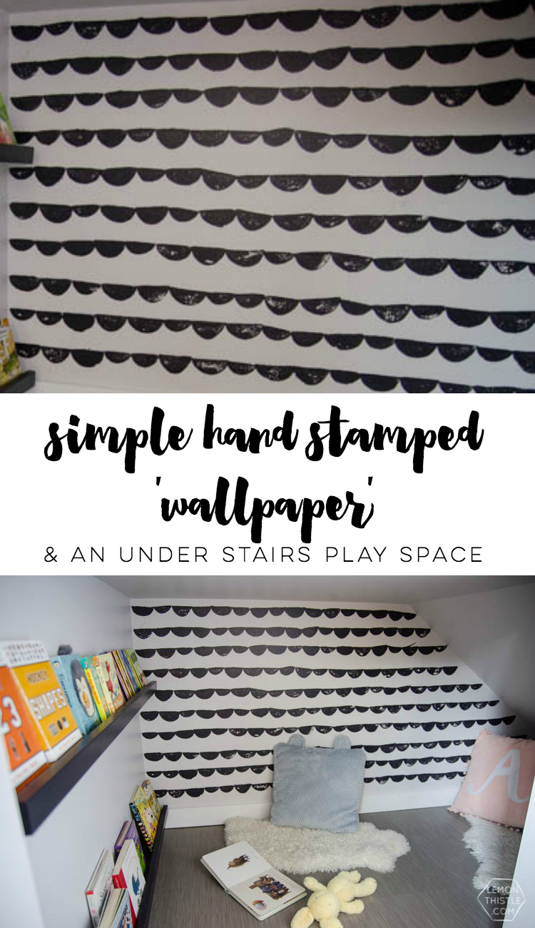 An under stairs nook for kids to play! I love the hand stamped 'wallpaper'. Click through for full tutorial