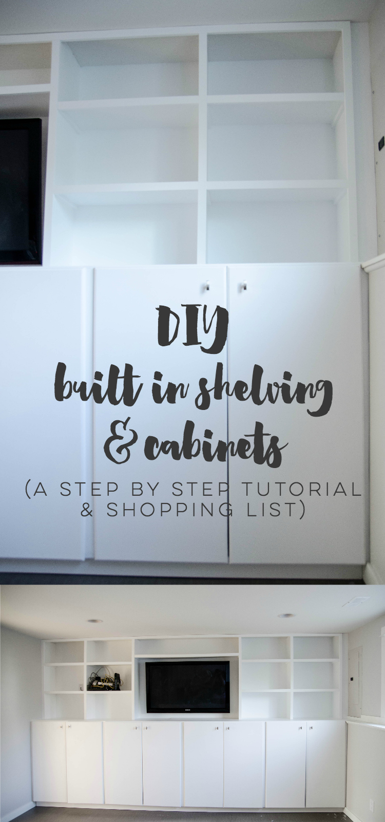 DIY built in cabinets for TV and storage- click through for full tutorial