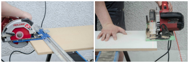 Cutting MDF sheets for built in shelving without using a tablesaw- click through for the full DIY instructions