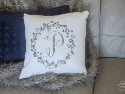 DIY Wreath Monogrammed Flocked Throw Pillow
