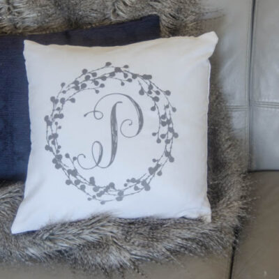 DIY Wreath Monogrammed Flocked Throw Pillow