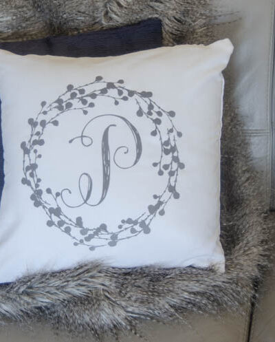 DIY Wreath Monogrammed Flocked Throw Pillow