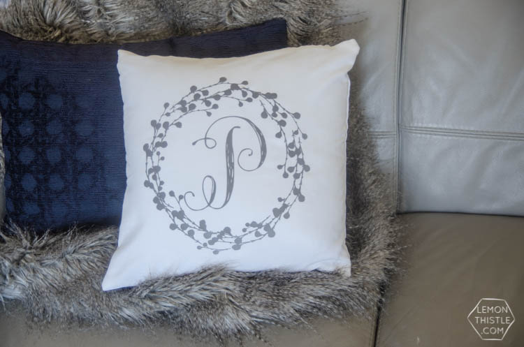 DIY Wreath Monogrammed Flocked Throw Pillow