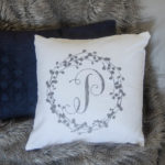 DIY Wreath Monogrammed Flocked Throw Pillow