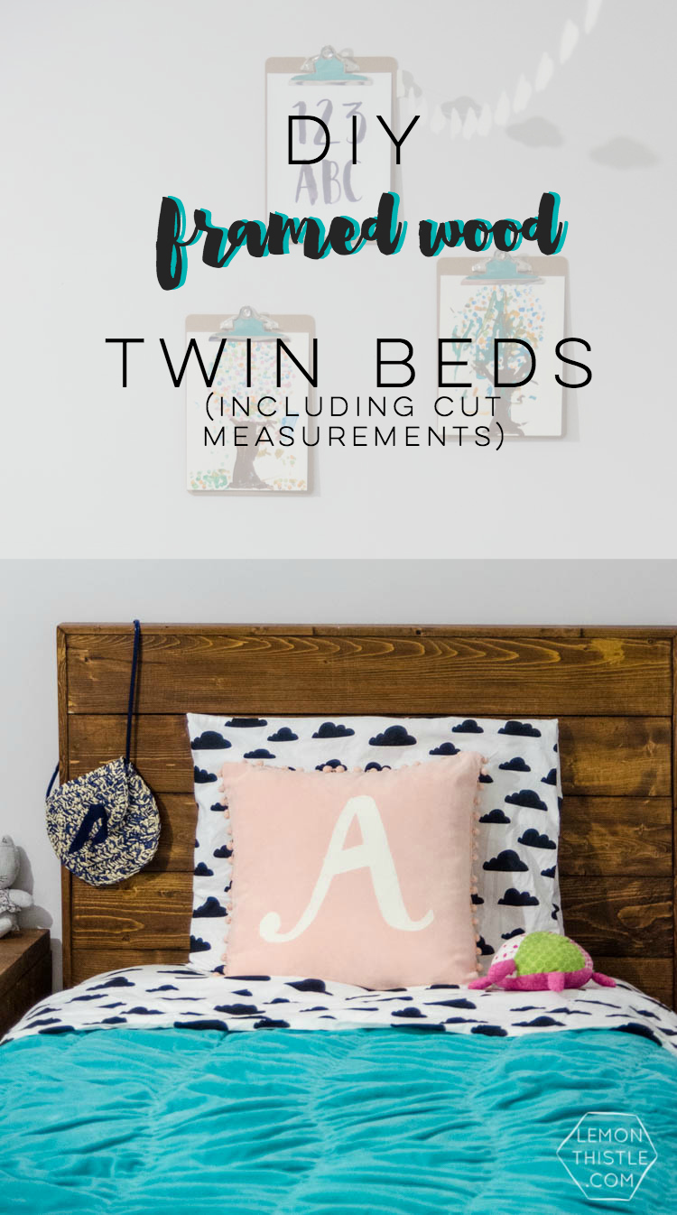 DIY Framed Wood Plank Twin Beds with detailed how-to instructions and measurements... I love these! Kids could grow with them
