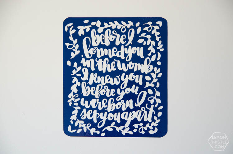 DIY Reverse Vinyl Wall Art... I love this! such a modern update on the vinyl quotes that are out there. Plus the printable is cute! Perfect for a nursery.