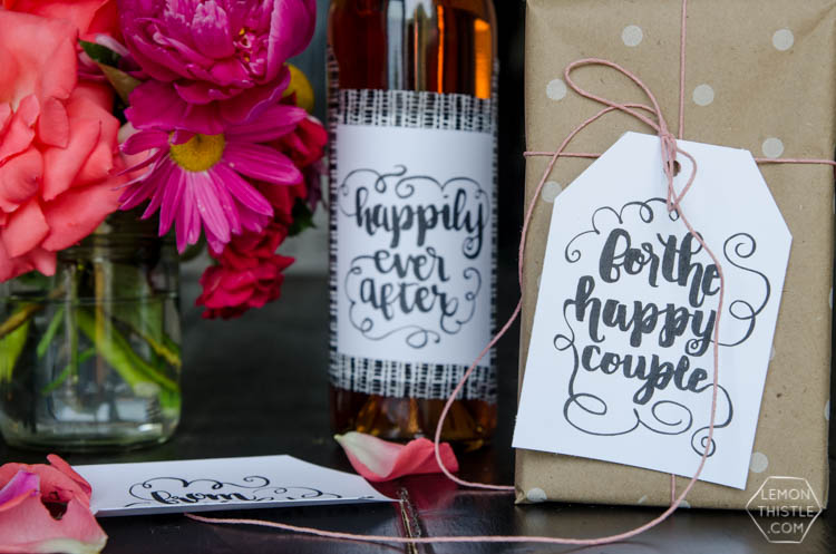 Free printable wedding tags- I love the black and white brush lettering! So pretty