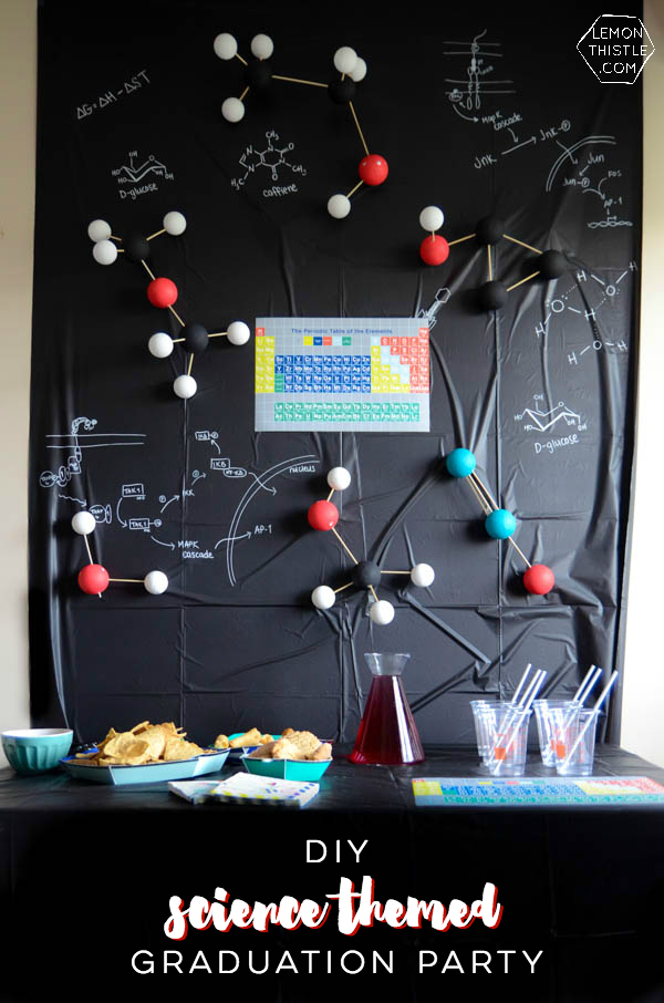 DIY a fun science themed grad party- this is SO much fun! I love that backdrop