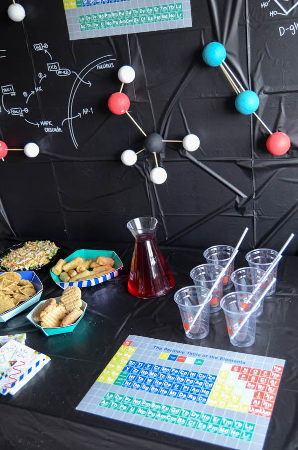 DIY a fun science themed grad party- this is SO much fun! I love that backdrop