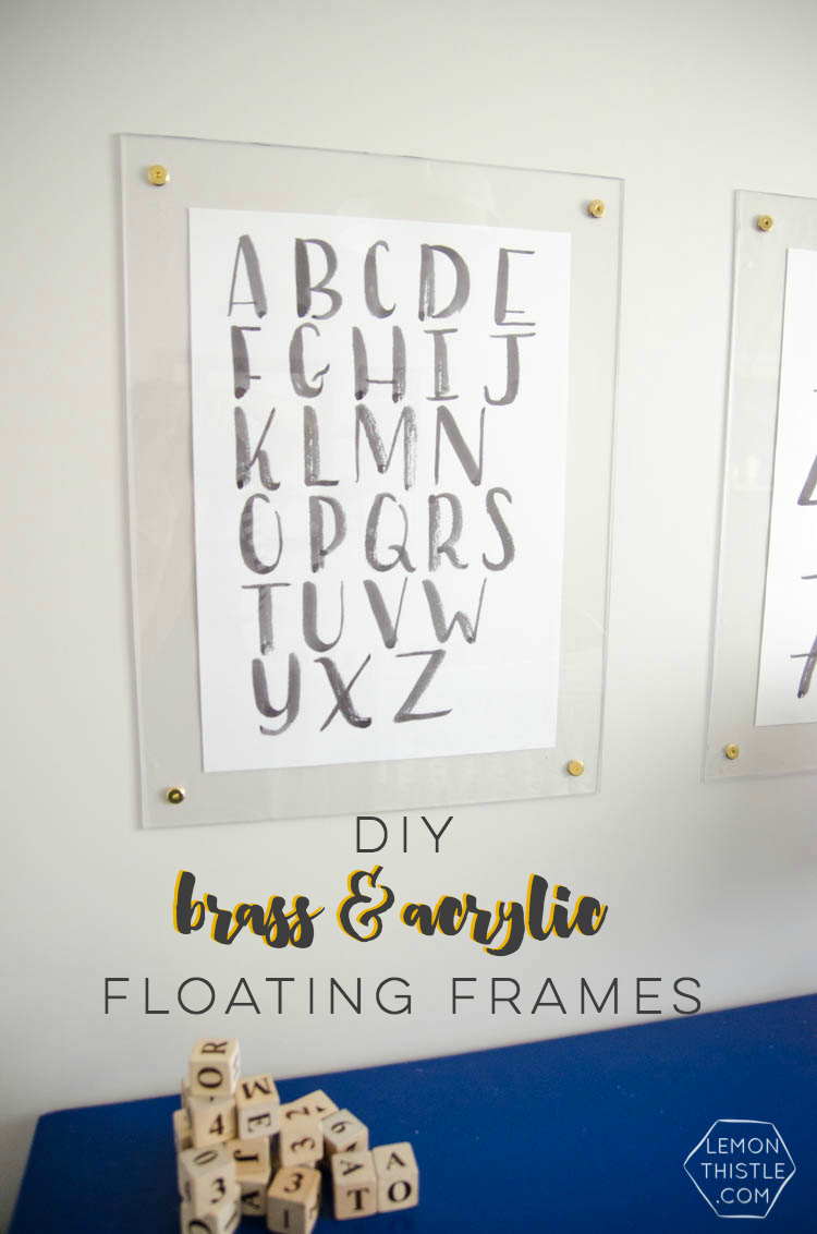 DIY brass and acrylic floating frames- for a fraction of the cost! So modern, I love it!