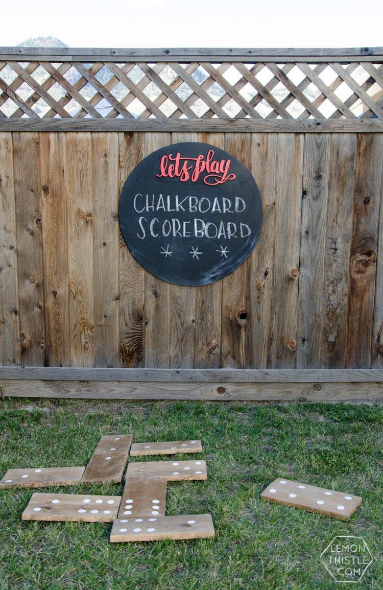 DIY Round Chalkboard with 3d hand lettering... I LOVE this! Perfect for backyard games