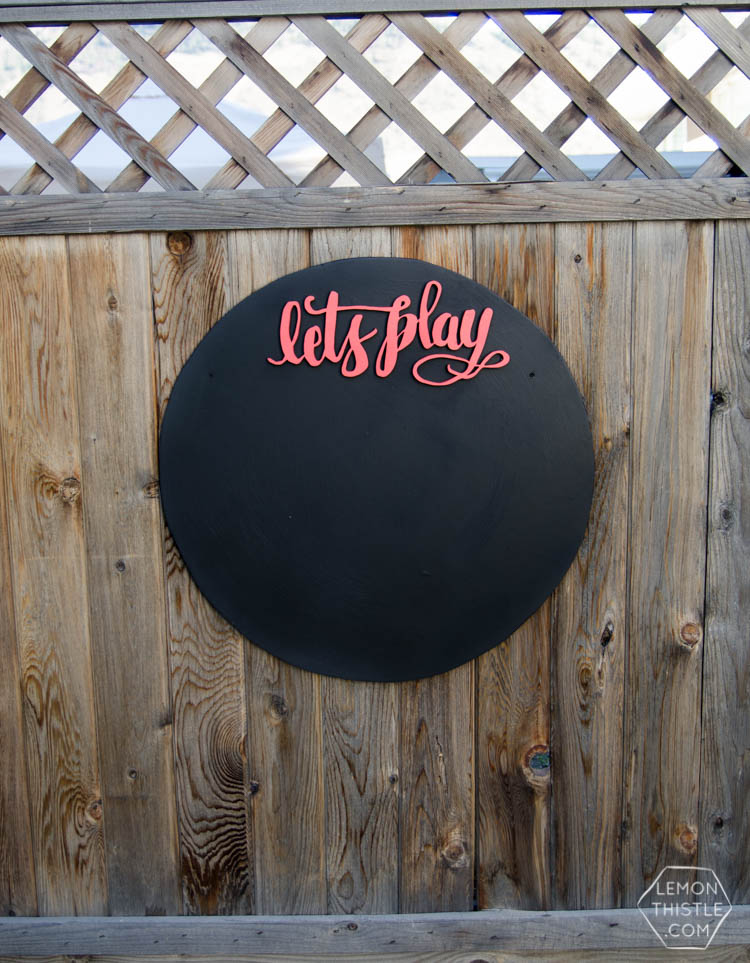 DIY Round Chalkboard with 3d hand lettering... I LOVE this! Perfect for backyard games