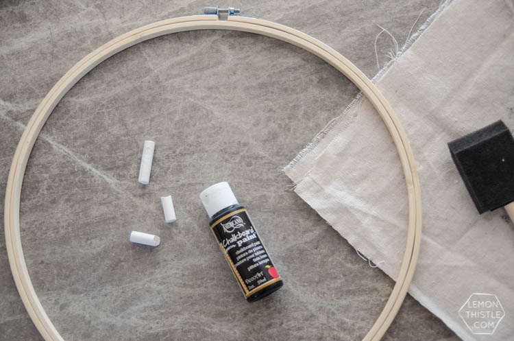 DIY Hoop Chalkboard with Eucalyptus... I LOVE this! The euc would dry nicely too- it would also make an awesome wreath!
