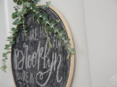 DIY Hoop Chalkboard with Eucalyptus... I LOVE this! The euc would dry nicely too- it would also make an awesome wreath!