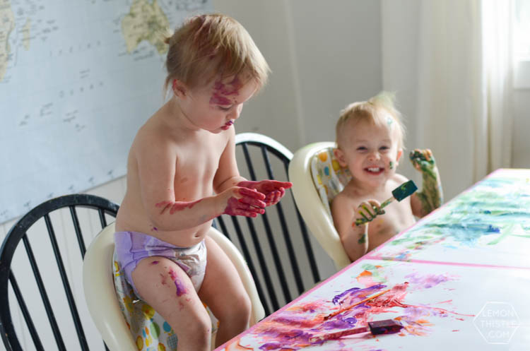 DIY Kids Geometric Art from Finger Painting- this is such a fun way to involve kids artwork in home decor!