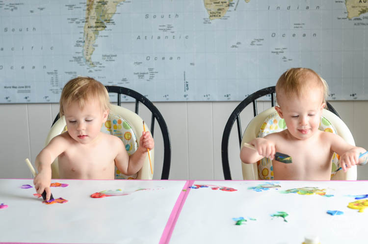 DIY Kids Geometric Art from Finger Painting- this is such a fun way to involve kids artwork in home decor!