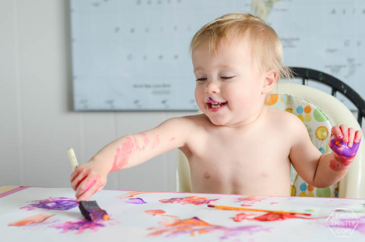 DIY Kids Geometric Art from Finger Painting- this is such a fun way to involve kids artwork in home decor!
