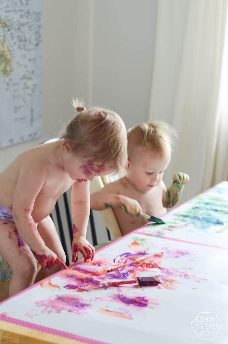 DIY Kids Geometric Art from Finger Painting- this is such a fun way to involve kids artwork in home decor!