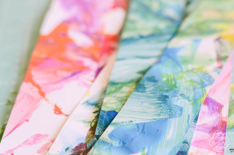 DIY Kids Geometric Art from Finger Painting- this is such a fun way to involve kids artwork in home decor!