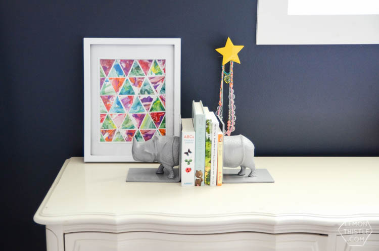 DIY Kids Geometric Art from Finger Painting- this is such a fun way to involve kids artwork in home decor!