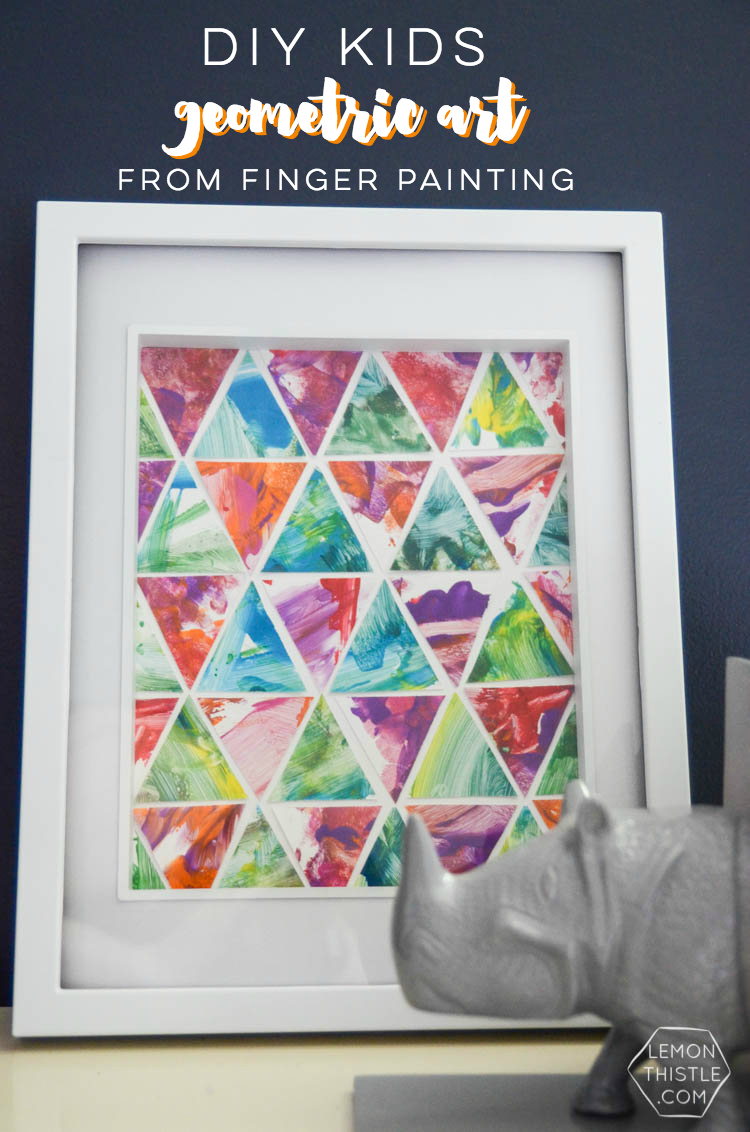 DIY Kids Geometric Art from Finger Painting- this is such a fun way to involve kids artwork in home decor!