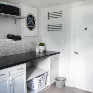 I love this laundry room makeover! I can't believe those countertops are WOOD!