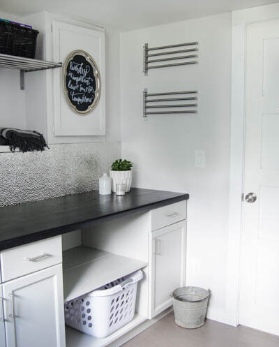 I love this laundry room makeover! I can't believe those countertops are WOOD!