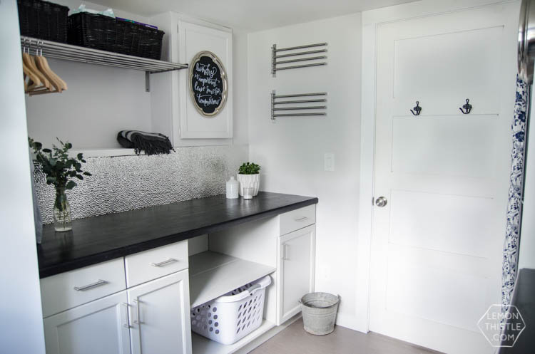 I love this laundry room makeover! I can't believe those countertops are WOOD!