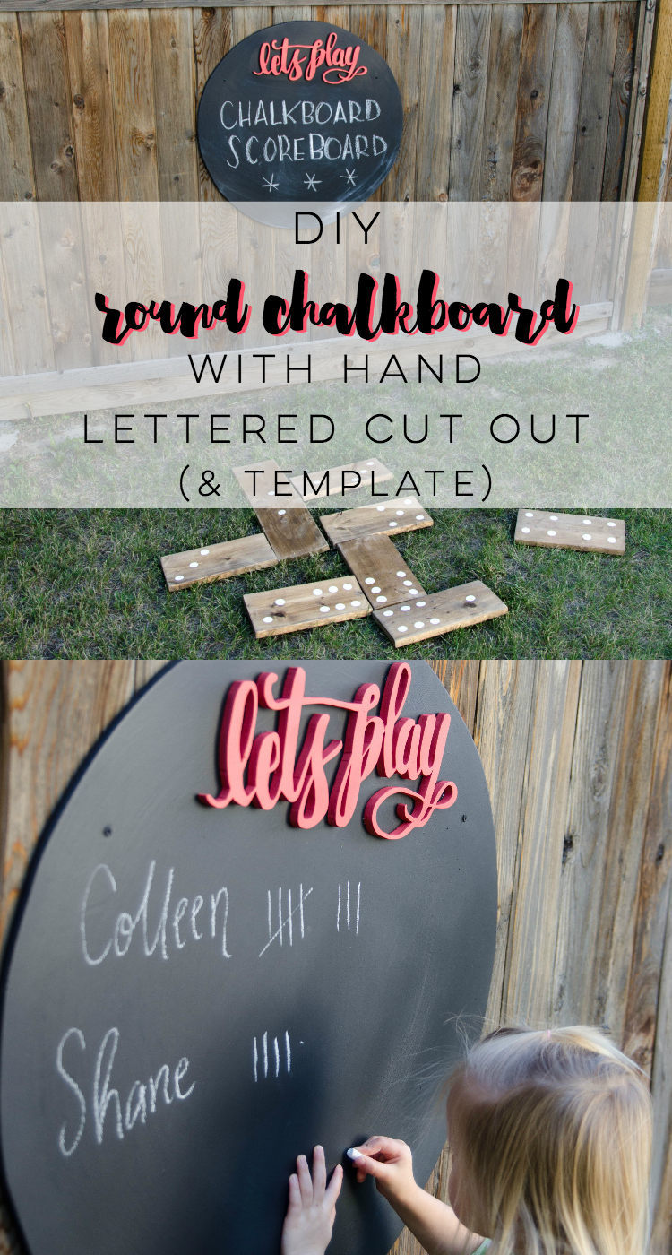 DIY Round Chalkboard with 3d hand lettering... I LOVE this! Perfect for backyard games